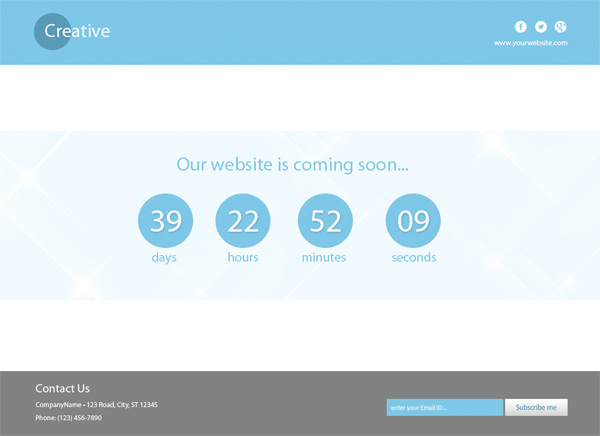 Clean Flat Coming Soon Template ui elements ui timer free download free flat date counter coming soon page Coming Soon blue   
