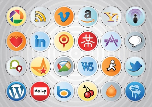 24 Circular Social Media Icons Vector Set web vector unique ui elements stylish social set round quality pack original new networking media interface illustrator icons high quality hi-res HD graphic fresh free download free elements download detailed design creative circular buttons bookmarking   