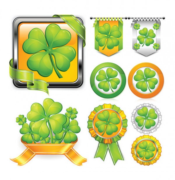Four Leaf Clover Banners Badges Flags web vectors vector graphic vector unique ultimate ui elements st patricks day quality psd png photoshop pack original new modern luck leaves leaf jpg illustrator illustration ico icns high quality hi-def HD green fresh free vectors free download free frame four leaf clover flag elements download design creative clover banner badge ai 4 leaf clover   