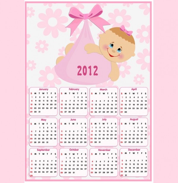 Year 2012 Pink Baby Girl Vector Calendar year 2012 calendar year web vector unique ultimate stylish quality pink 2012 calendar pack original new modern illustrator high quality graphic fresh free download free download design creative calendar baby girl calendar baby girl baby 2012 calendar   