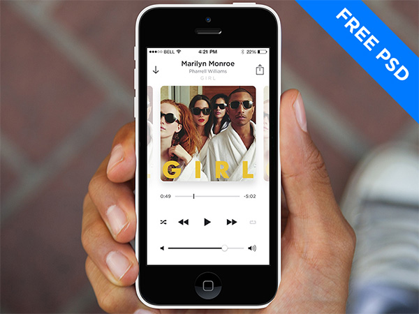 White Minimal iOS7 Music Player App white ui elements ui simple music player app minimal ios7 music player app ios7 music player free download free   