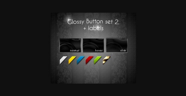 Glossy 3 State Button plus Corner Labels PSD web unique ui elements ui stylish square shiny set quality psd original new modern labels interface hi-res HD glossy fresh free download free elements download detailed design creative corners corner labels colorful clean buttons   