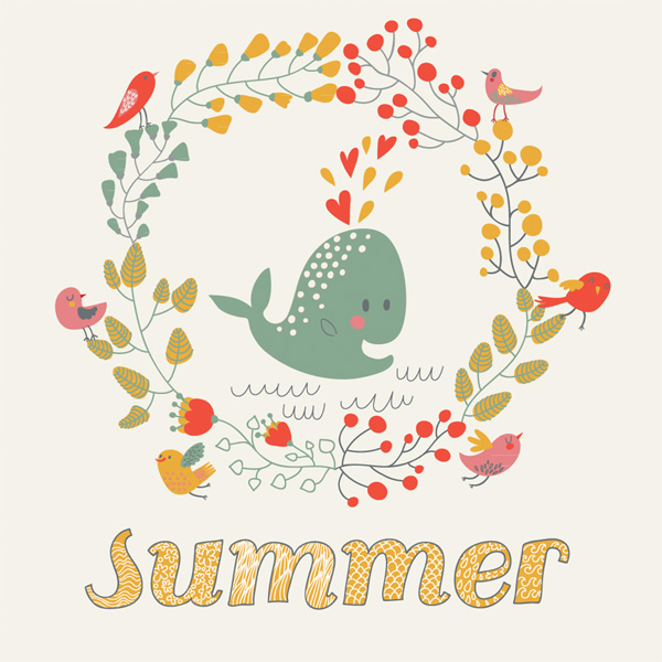 Happy Hand Painted Summer Background whale web unique ui elements ui summer background summer stylish singing birds quality quaint original old fashioned new modern leaves interface hi-res HD hand painted fresh free download free flowers floral eps elements download detailed design creative clean cartoon card birds background   