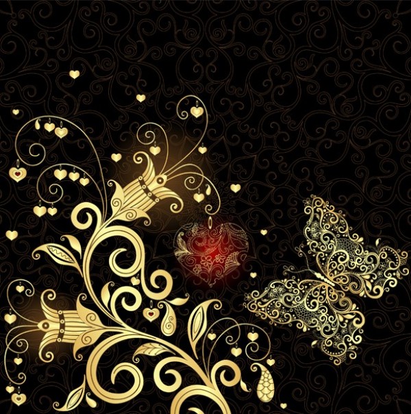 Heart Locket Filigree Butterfly Floral Background web vintage vector unique ui elements stylish quality original new interface illustrator high quality hi-res hearts heart HD graphic golden gold fresh free download free flowers floral filigree eps elements elegant download detailed design creative butterfly black background ai   