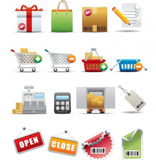 16 Consumer Shopping Icons Vector Set web vector unique ui elements transport tags stylish sticker shopping cart shopping shipping quality original new list interface illustrator icons high quality hi-res HD graphic fresh free download free elements ecommerce download detailed design creative commerce cashier   