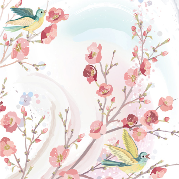 Hand Painted Spring Floral & Birds Background web vector unique ui elements summer stylish spring quality pink original new interface illustrator high quality hi-res HD hand painted graphic fresh free download free flowers flower birds background floral eps elements download detailed design creative blooms birds background ai   