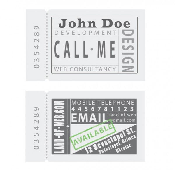 Ticket Style Business Card Template Set PSD web unique ui elements ui ticket template stylish set quality psd print ready original new modern interface hi-res HD front fresh free download free elements download detailed design creative clean business card back   