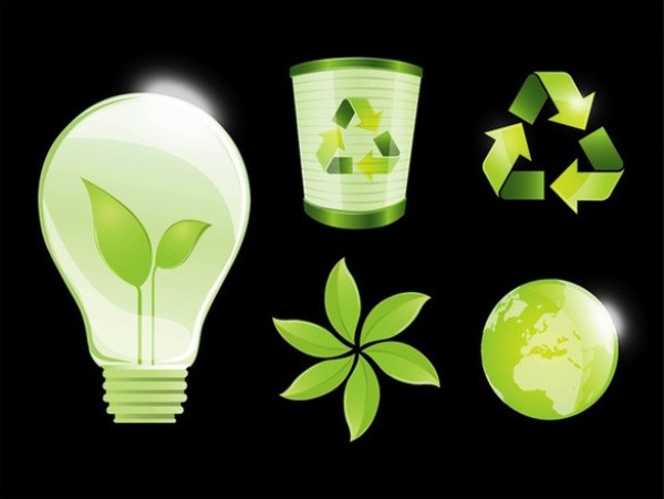 5 Go Green Recycle & Ecology Vector Icons Set web vector unique ui elements trash stylish set recycle quality pdf original new leaves interface incandescent bulb illustrator icons high quality hi-res HD green graphic globe fresh free download free environment elements ecology eco download detailed design creative bulb ai   