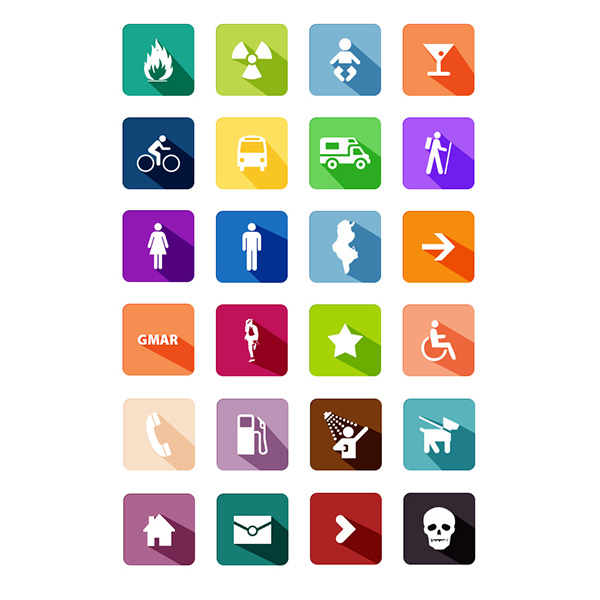 24 Long Shadow Flat Symbol Icons Collection wheelchair washroom ui elements ui symbols signs set poison phone pedestrian long shadows icons gmarellile free download free flat fire danger colorful baby   