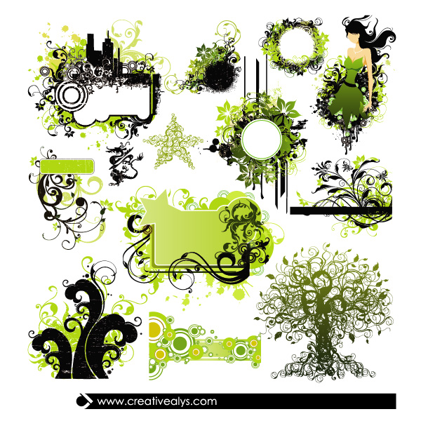 Grunge Abstract Vector Floral Elements woman vector tree set label grunge green free download free frame floral elements floral banner abstract   