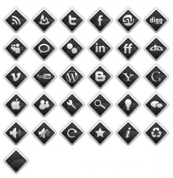 30 Glossy Diamond Social Media Icons PSD/PNG web unique ui elements ui stylish square social simple set quality psd png pack original new networking modern media interface icons hi-res HD fresh free download free elements download detailed design creative clean   