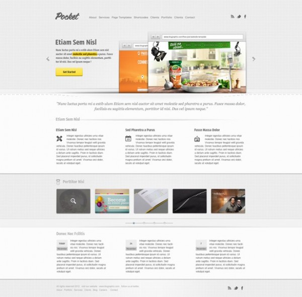 Pocket Product Theme Website Template PSD website webpage web unique ui elements ui thumbnails theme stylish quality psd product pocket original new modern interface image slider hi-res HD fresh free download free elements download detailed design creative content clean 3 column   