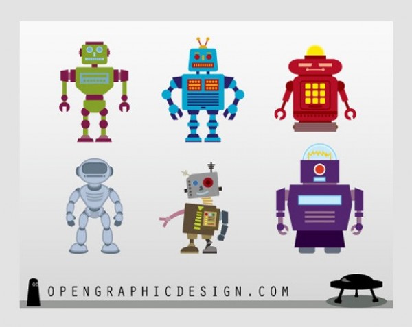 6 Cool Retro Vector Robots Set web vector robot vector unique ui elements stylish robot icon robot retro robots retro quality original new interface illustrator icon high quality hi-res HD graphic fresh free download free elements download detailed design creative   