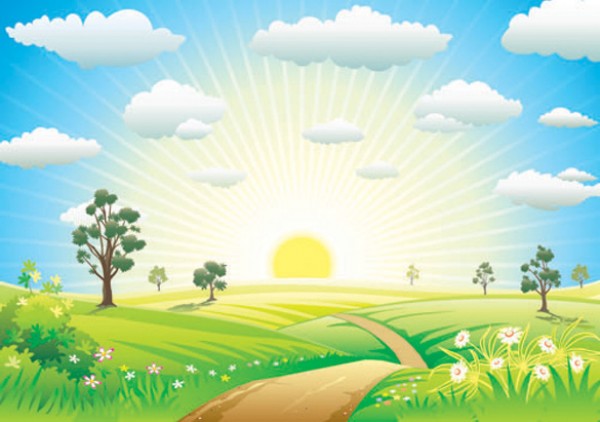 Road to the Sun Spring Vector scene web vectors vector graphic vector unique ultimate trees sunrise sunny spring scene road quality photoshop path pack original new nature morning modern lane illustrator illustration high quality fresh free vectors free download free flowers download design creative countryside ai   