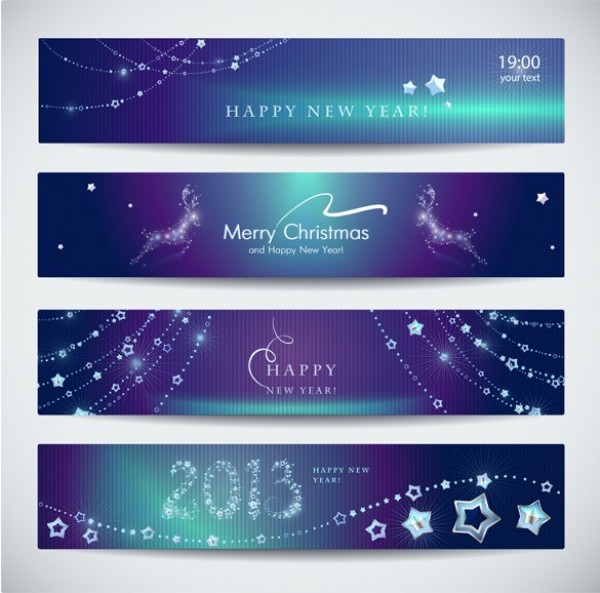 4 Sparkling Christmas New Year Banners Set web vector unique ui elements stylish sparkling set reindeer quality original new years banner new years new year new interface illustrator high quality hi-res header HD greetings graphic fresh free download free eps elements download detailed design creative christmas banners christmas blue banners 2013   