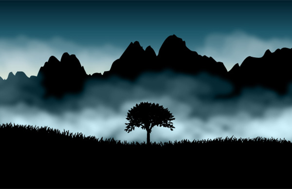 Evening Mountain Mist Landscape Background vector tree silhouette night mountains mists mist landscape free download free   