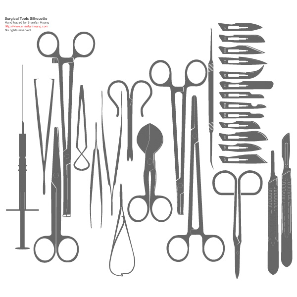 Set of Vector Silhouette Surgery Tools web vector unique ui elements tweezers syringe surgery tools surgery stylish silhouette set scissors scalpel quality original operating tools new knife interface illustrator high quality hi-res HD graphic fresh free download free eps elements download doctor tools detailed design creative   