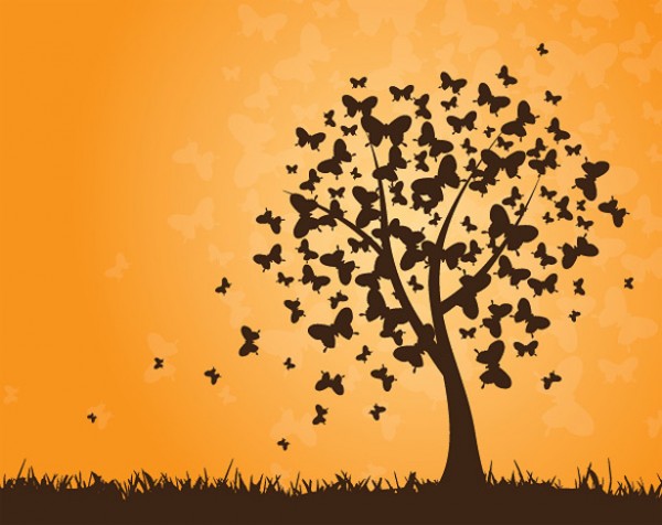 Evening Silhouette Butterfly Tree vectors vector graphic vector unique tree silhouette quality photoshop pack original modern illustrator illustration high quality glow fresh free vectors free download free download creative butterfly butterflies ai   