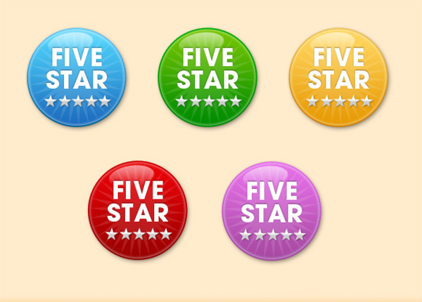 5 Round Glossy Star Badges Vector Set vector ui elements ui sticker stars set round label free download free badge 5 star   