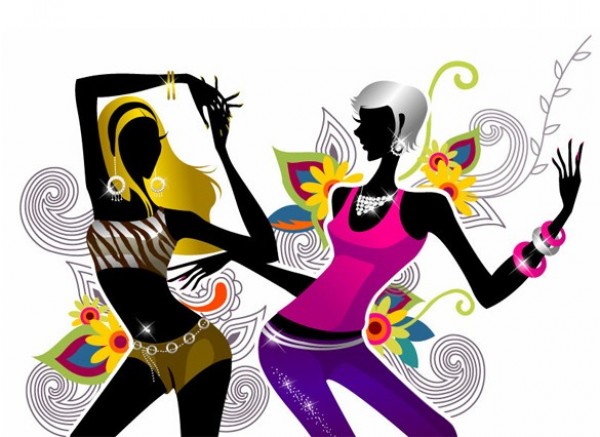 Modern Dancing Girls Floral Abstract Background web vector unique stylish silhouette quality party original illustrator illustration high quality graphic girls fresh free download free floral eps download design dancing girls dancing creative background abstract   