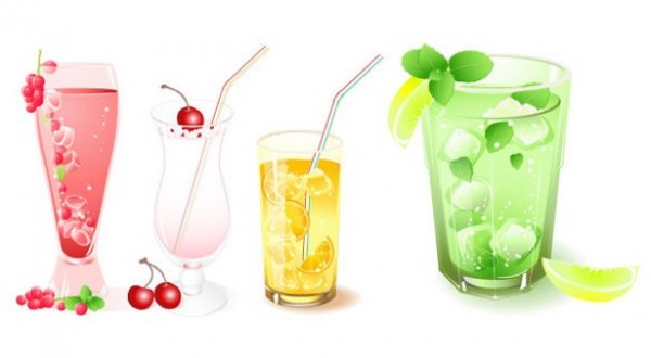 Icy Cold Fruit Drinks Vector Graphics web vector unique ui elements stylish straw quality original new mint interface illustrator icy drinks ice high quality hi-res HD graphic glass fruit drinks fresh free download free elements drinks download detailed design creative cold cherries   