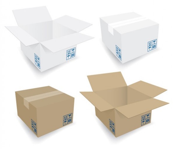 4 Realistic Vector Cardboard Boxes Set white web vector unique ui elements stylish stamp shipping realistic quality original open new natural interface illustrator high quality hi-res HD graphic fresh free download free elements download detailed design creative closed cardboard box   