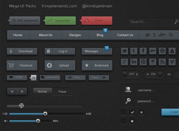 Amazing Dark Web UI Elements Kit PSD 8166 web unique ui set ui kit ui elements ui tooltips switches stylish sliders set quality psd progress bar original notifications new navigation modern login button login kit interface hi-res HD fresh free download free elements download detailed design dark creative clean buttons alerts   