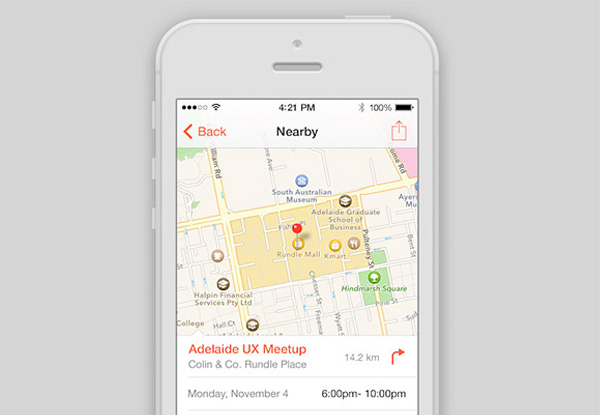 iOS7 Events Concept App Interface ui elements maps location ios7 ios 7 free download free events app download concept app   