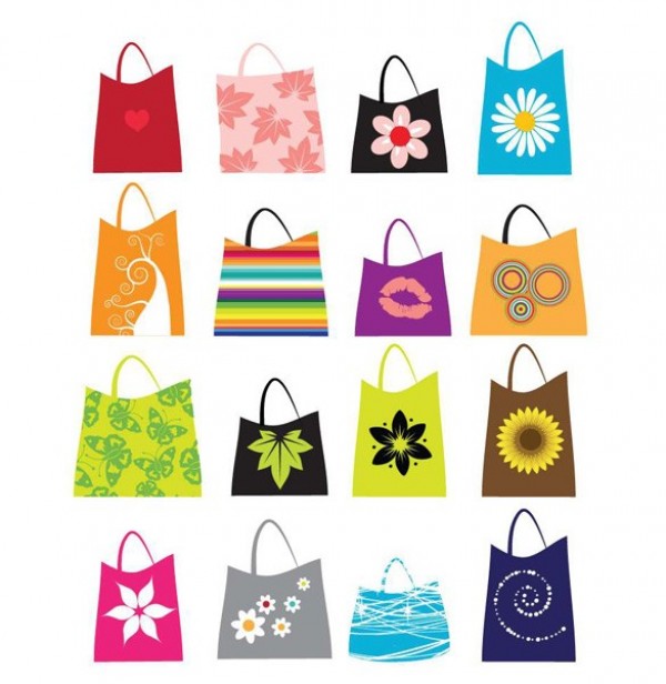 16 Fashion Shopping Bags Vector Set web vector unique ui elements stylish shopping bag shopping shop quality original new nature leaves interface illustrator high quality hi-res HD graphic fresh free download free flower fashion elements download detailed design creative bag   
