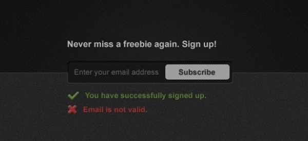 Dark Minimal Newsletter Signup Form PSD widget web unique ui elements ui subscribe stylish sign up quality psd original newsletter signup form newsletter new modern minimal interface hi-res HD fresh free download free form elements download detailed design dark creative clean box black   