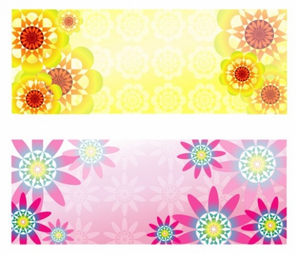 Abstract Art Floral Vector Banners Set yellow web vector unique ui elements stylish quality pink original new interface illustrator high quality hi-res HD graphic fresh free download free flowers floral banner floral eps elements download detailed design creative banners background art abstract flowers abstract   