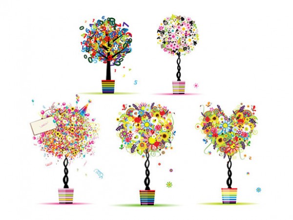 5 Abstract Flower Bonsai Vector Trees web vectors vector graphic vector unique ultimate ui elements trees quality psd potted tree pot png photoshop pack original new modern jpg illustrator illustration ico icns high quality hi-def HD fresh free vectors free download free flowers flower tree floral elements download design creative colorful trees bonsai ai abstract   
