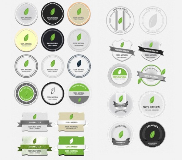 26 Organic Natural Eco UI Badges Pack PSD web unique ui elements ui stylish set round ribbon banner ribbon quality pack original organic new natural modern leaves leaf labels interface hi-res HD green fresh free download free elements eco friendly eco download detailed design creative clean badges   