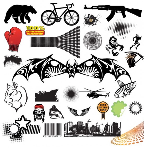 Cool Mixed Vector Elements Pack wild cat web vector elements vector unique ui elements stylish skull set scorpion quality pack original new interface illustrator high quality hi-res helicopter HD graphic fresh free download free faces elements download detailed design creative cityscape boxing glove bicycle bear bat animals   