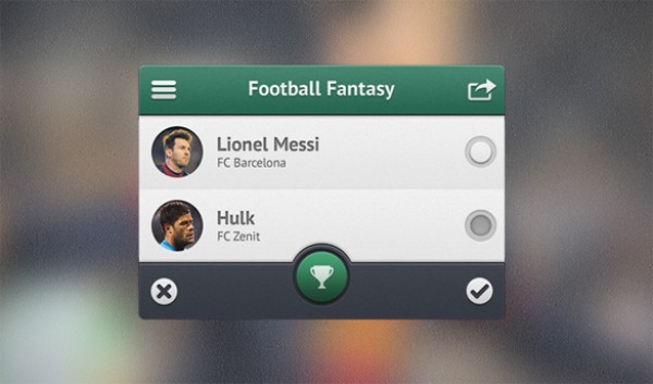 Immaculate Green Football App Interface PSD winners cup button white web unique ui elements ui trophy button stylish quality psd original new modern interface hi-res HD green fresh free download free football widget football app football elements download detailed design creative clean checkboxes brown avatar active   