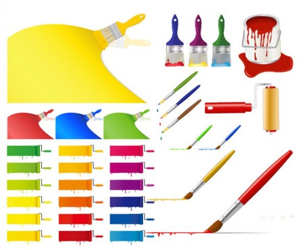 Colorful Paint Brushes and Strokes Vector Set web vector unique ui elements stylish quality paint can paint brush paint original new illustrator high quality hi-res HD graphic fresh free download free download design creative colors colorful brush stroke   