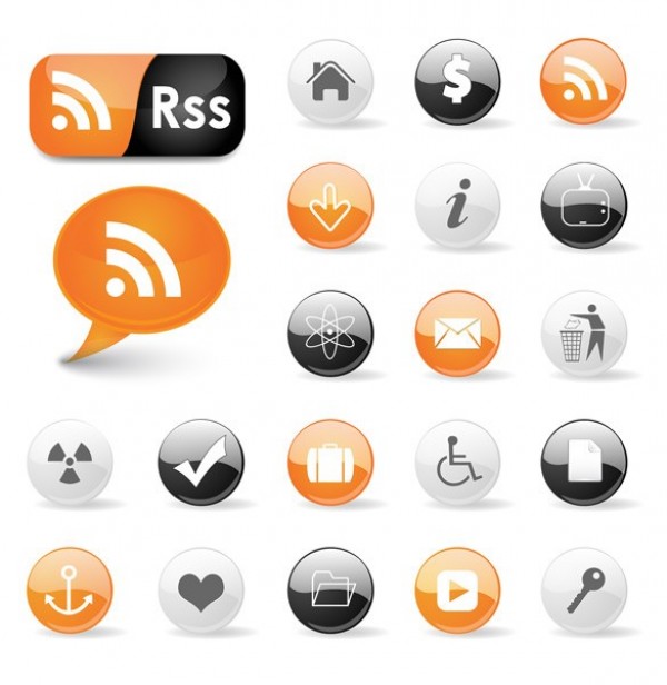 21 Glossy Round Web & RSS Vector Icons Set web vector unique ui elements stylish social set rss round quality original orange new interface illustrator icons high quality hi-res HD graphic glossy fresh free download free eps elements download detailed design creative black   