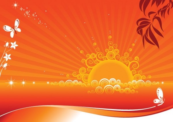 Flaming Orange Abstract Sunset Vector Background web vector unique sunset stylish quality original orange new illustrator high quality graphic fresh free download free flames download design creative brilliant background abstract sunset abstract   