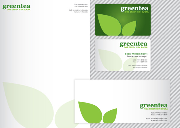 Green Natural Business Card Stationary Kit vector template stationary set organic natural letterhead leaves kit identity green free download free envelope ecology corporate business card   