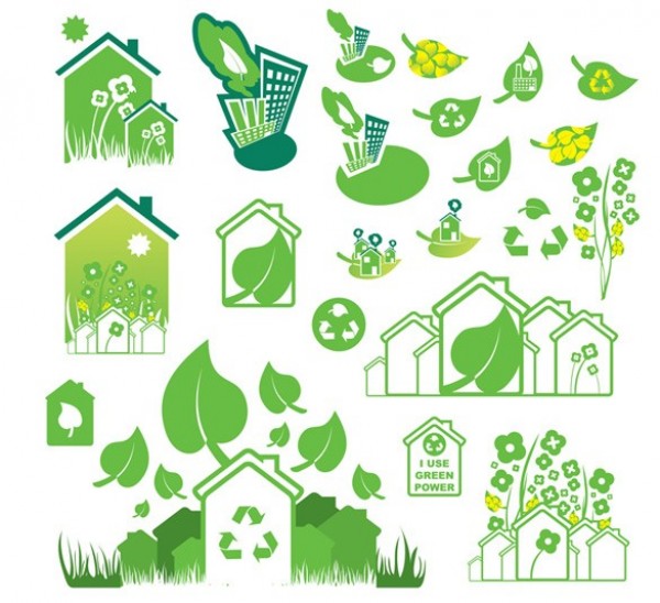 Green Power Ecology Vector Design Elements Set web vector unique ui elements stylish recycle quality power original organic new nature natural leaves leaf interface illustrator icons house home high quality hi-res HD green graphic fresh free download free eps elements eco download detailed design creative conservation bio   