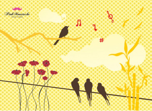 Singing Birds Silhouette Bamboo Vector vectors vector graphic vector unique silhouette quality photoshop pack original musical music notes modern illustrator illustration high quality fresh free vectors free download free flower download creative birds bamboo ai   