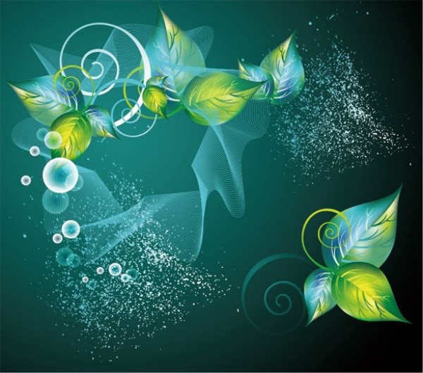 Green Floral Dust Leaves Abstract Background web vector unique swirls stylish sprinkles quality original new lines leaves illustrator high quality green graphic fresh free download free eps download design creative bubbles background abstract   