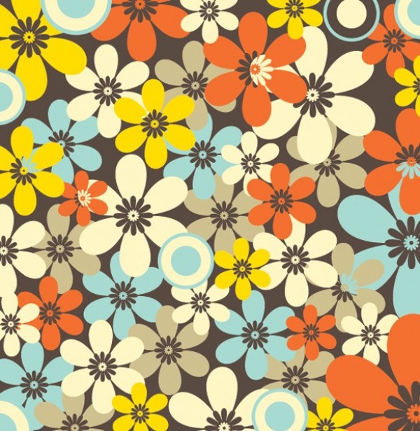 Retro Colorful Flowers Vector Background yellow web vector unique ui elements sunny stylish seamless retro quality pattern original orange new illustrator high quality hi-res HD graphic fresh free download free flowers floral download design creative blue background   