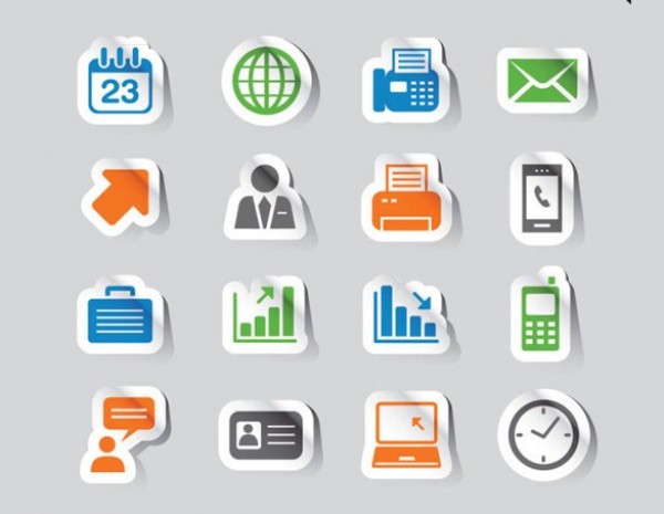16 Paper Sticker Style Business Icons Set web user unique ui elements ui stylish stickers set quality png paper icons paper original new modern message mail interface icons icon hi-res HD globe fresh free download free elements download detailed design curled creative clock clean calendar business icons business   
