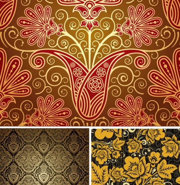 3 Elegant Floral Seamless Vector Patterns vector unique stylish seamless quality patterns original modern intricate illustrator high quality graphic free download free floral elegant download creative background   
