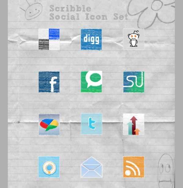 12 Scribble Social Media Icons Set PNG web unique ui elements ui stylish social media icons sketch simple set scribble quality original new networking modern interface icons hi-res HD fresh free download free elements download detailed design creative clean bookmarking   