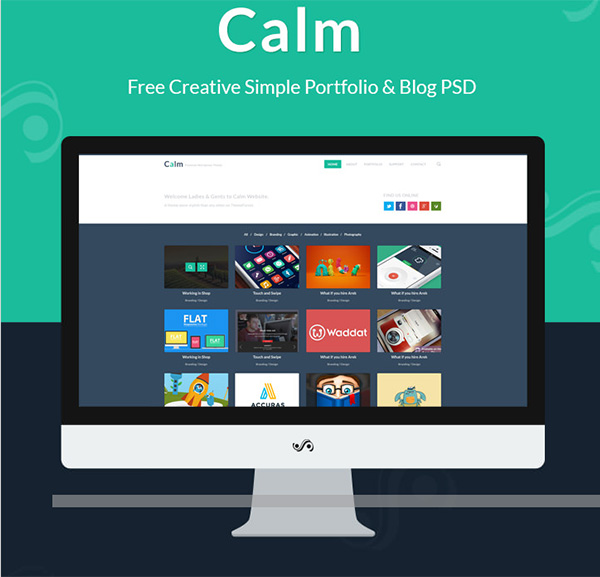 Calm Flat Portfolio & Blog PSD Website website webpage ui elements ui portfolio free download free flat filterable colorful calm blog   