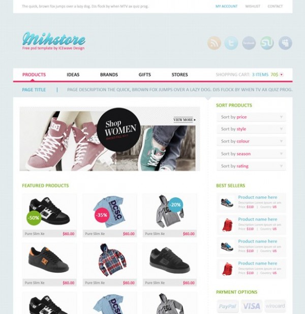 Mihstore Clothing Shop Website Template PSD website webpage web unique ui elements ui template stylish shop quality psd pink original new modern mihstore layout interface hi-res HD fresh free download free elements download detailed design creative clothing clean blue   