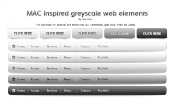 Greyscale Navigation Menu & Buttons Set PSD web unique ui elements ui stylish simple set quality psd original new navigation modern menu interface hi-res HD greyscale grey fresh free download free elements download detailed design creative clean buttons bar   