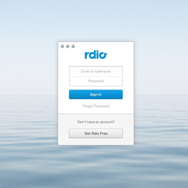 Rdio Login / Signin Form Interface PSD white web unique ui elements ui stylish signin rdio login form quality psd panel original new music modern modal login window login form login interface hi-res HD fresh free download free elements download detailed design creative clean box blue button   